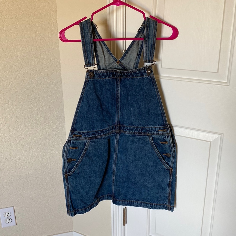 Womens denim mini overall dress